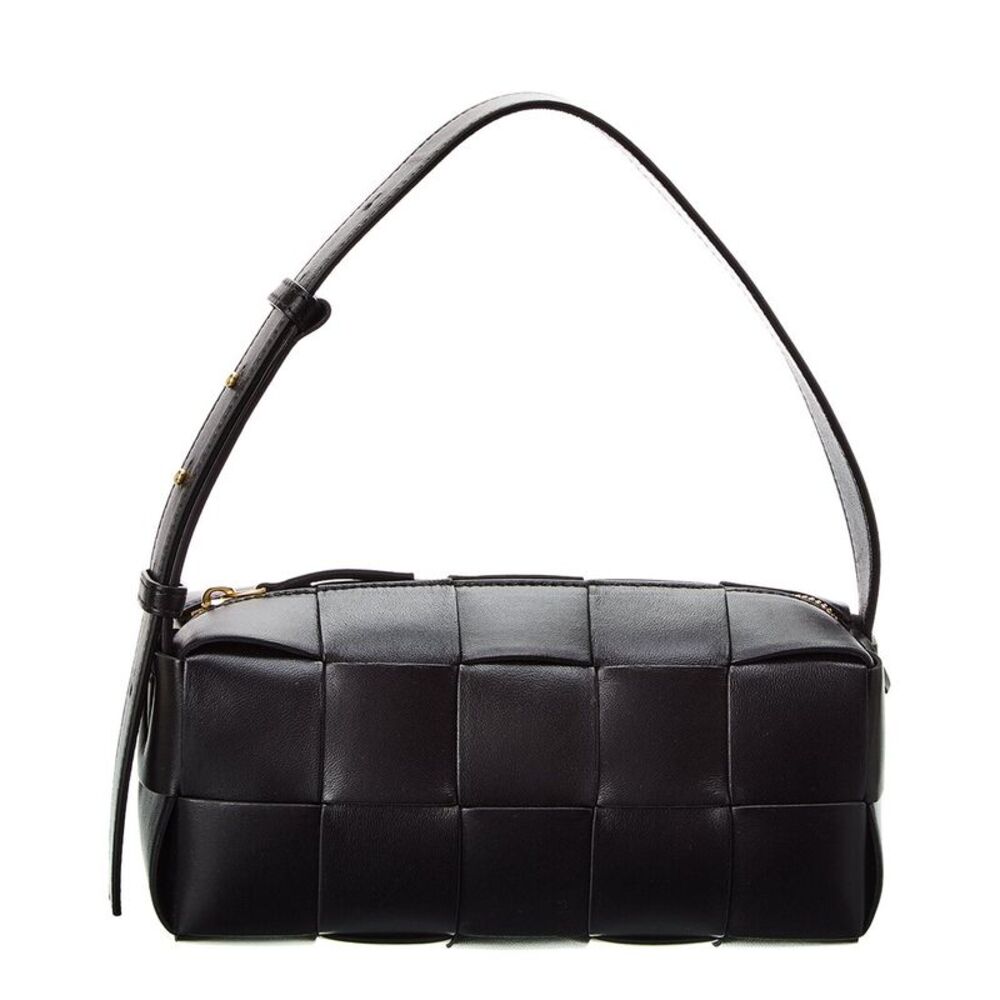 Bottega Veneta Brick Cassette Small Intreccio Leather Hobo Bag, Black
